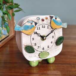 Blue Tit Bird Small Clock Handmade Ceramic Mantel Clock - thumbnail 1