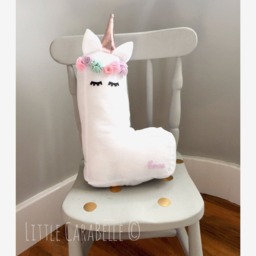 Unicorn Initial Letter Personalised Cushion Pillow. 3D Initial. Style With Flower Crown & Gold Horn. Nursery, Girls Room - thumbnail 2