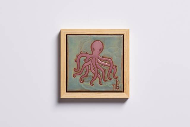 Handmade Octopus Tile Art, Framed Ceramic Underwater Wall Decor - image 1