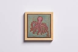 Handmade Octopus Tile Art, Framed Ceramic Underwater Wall Decor