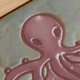Handmade Octopus Tile Art, Framed Ceramic Underwater Wall Decor - thumbnail 3