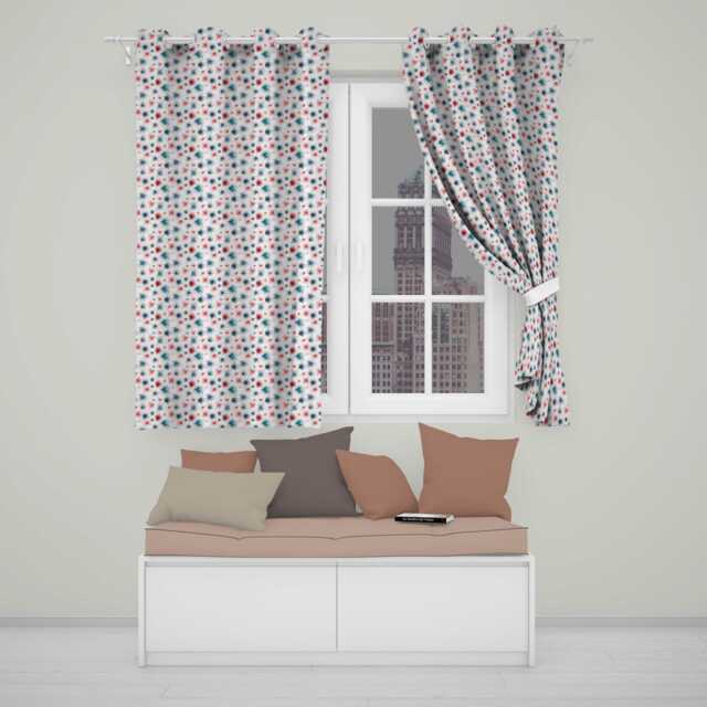 Red Blue Starburst Firework Dots Seamless Celebration Pattern Readymade Eyelet Ring Top Thermal 100% Blackout Curtains - image 1