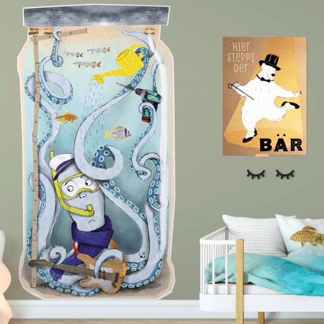 Measuring Pole, Cuttlefish, Label, Sticker, Children's Room, Nursery, Wall Decoration, 150 X 80 cm - image 1