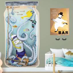 Measuring Pole, Cuttlefish, Label, Sticker, Children's Room, Nursery, Wall Decoration, 150 X 80 cm - thumbnail 1