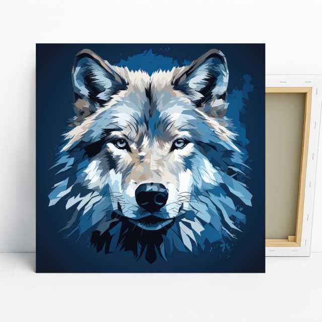 Wolf Gaze Art, Canvas Or Poster, Modern Rustic Scandinavian Decor, Living Room Bedroom Entryway Office Wall Blue Grey Black & White - image 1