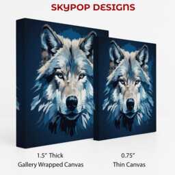 Wolf Gaze Art, Canvas Or Poster, Modern Rustic Scandinavian Decor, Living Room Bedroom Entryway Office Wall Blue Grey Black & White - thumbnail 2