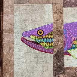 About Trout Quilted Finished Wall Hanging Or Unique Table Runner Rainbow Man Cave Fishing Room Wall Decor Outdoor Wildlife Fly - thumbnail 3