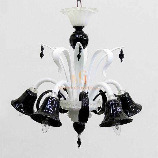 Hand Blown Murano Glass Chandelier - Black & White Italian Lighting - image 1