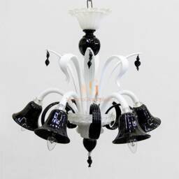 Hand Blown Murano Glass Chandelier - Black & White Italian Lighting