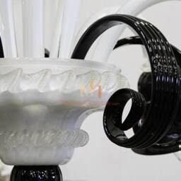 Hand Blown Murano Glass Chandelier - Black & White Italian Lighting - thumbnail 3
