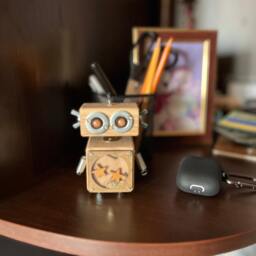 Wooden Robot Toy Steampunk Desk Decor, Geek Gift - thumbnail 3