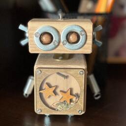 Wooden Robot Toy Steampunk Desk Decor, Geek Gift - thumbnail 2