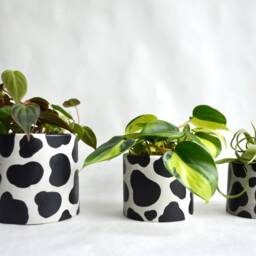 Handmade Cow Pattern Concrete Planter Modern Minimalist Decor - thumbnail 3