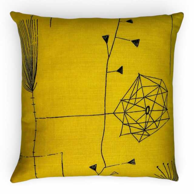 Lucienne Day Dandelion Clocks Cushion Cover, Mid Century Pillow, Vintage Yellow Cushion - image 1