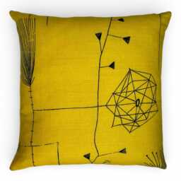 Lucienne Day Dandelion Clocks Cushion Cover, Mid Century Pillow, Vintage Yellow Cushion - thumbnail 1