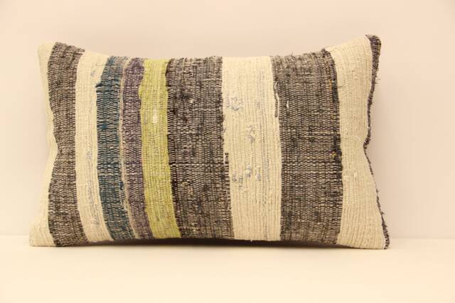12x20 Turkish Kilim Lumbar Pillow Cover, Vintage Wool Cushion - image 1