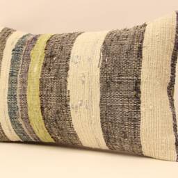 12x20 Turkish Kilim Lumbar Pillow Cover, Vintage Wool Cushion - thumbnail 3