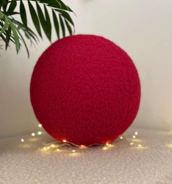 Handmade Boucle Ball Pillow Ruby Red Teddy Cushion - image 1