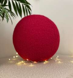 Handmade Boucle Ball Pillow Ruby Red Teddy Cushion - thumbnail 1