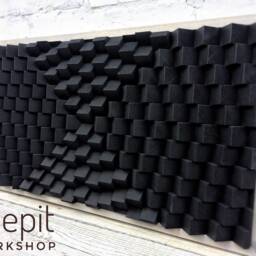 Sound Diffuser - Acoustic Panel Large Wood Wall Art Black Dark Picture Artwork Sculpture Modern Abstract Midcentury 3D - thumbnail 3