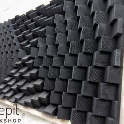 Sound Diffuser - Acoustic Panel Large Wood Wall Art Black Dark Picture Artwork Sculpture Modern Abstract Midcentury 3D - thumbnail 2