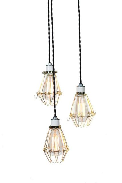 Modern Industrial Porcelain Socket Brass Caged 3 Light Chandelier - image 1
