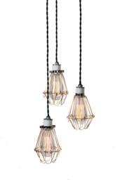 Modern Industrial Porcelain Socket Brass Caged 3 Light Chandelier - thumbnail 2