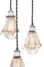 Modern Industrial Porcelain Socket Brass Caged 3 Light Chandelier - thumbnail 3
