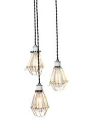 Modern Industrial Porcelain Socket Brass Caged 3 Light Chandelier