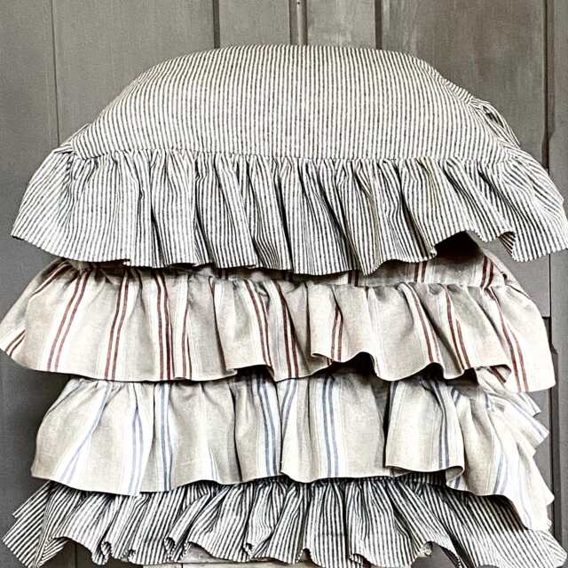 Pure Linen Giant Ruffle Cushion Covers, French Style Striped Linen, Hand Made, As Seen in The Sunday Times, Limited Quantity
