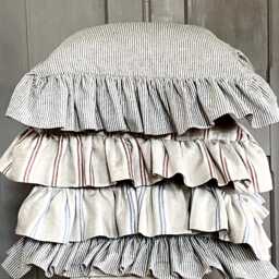 Pure Linen Giant Ruffle Cushion Covers, French Style Striped Linen, Hand Made, As Seen in The Sunday Times, Limited Quantity - thumbnail 1