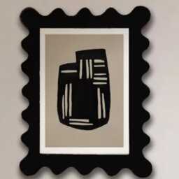 Wavy Frame Abstract Art Painting - Modern Geometric Scalloped Black Pine Wood - thumbnail 2