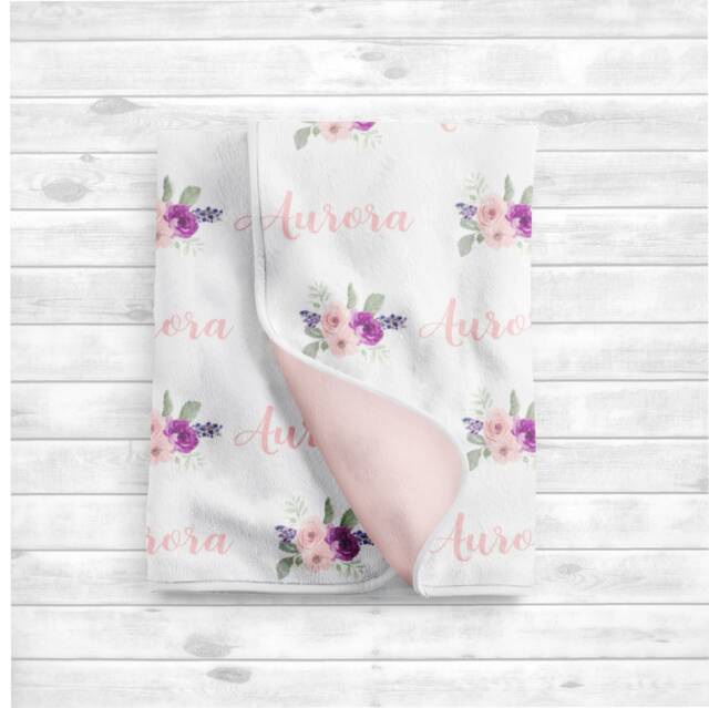 Personalized Baby Girl Blanket - Floral Name Girl- Swaddle -Baby Nursery-Receiving Blanket-Baby Shower - image 1