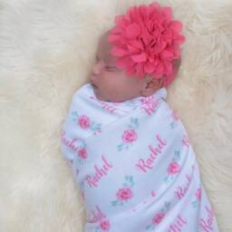 Personalized Baby Girl Blanket - Floral Name Girl- Swaddle -Baby Nursery-Receiving Blanket-Baby Shower - thumbnail 3