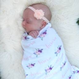 Personalized Baby Girl Blanket - Floral Name Girl- Swaddle -Baby Nursery-Receiving Blanket-Baby Shower - thumbnail 2