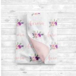 Personalized Baby Girl Blanket - Floral Name Girl- Swaddle -Baby Nursery-Receiving Blanket-Baby Shower - thumbnail 1