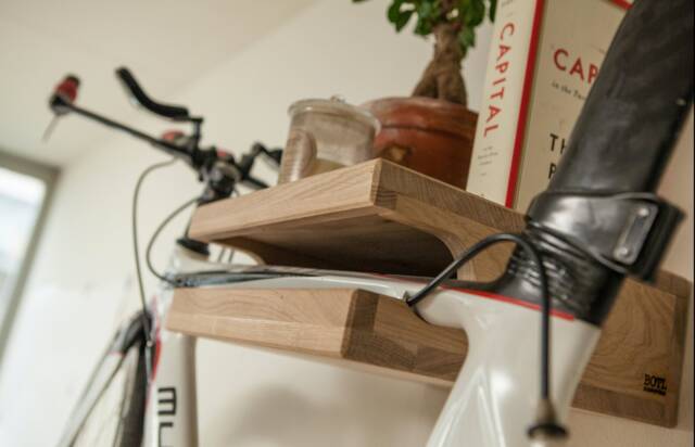100% Oak Wood Bike Hanger - Shelf Wall Mount Rack Storage Bicycle Dock - No Finish - image 1