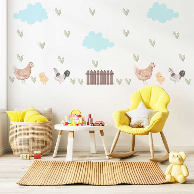 Chicken Wall Decals Farm Animal Nursery Stickers Hen Rooster Chick Peel & Stick Baby Bedroom Playroom Decor - image 1