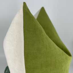 Handmade Beige & Green Velvet Pillow Cover, Modern Minimalist Cushion - thumbnail 3
