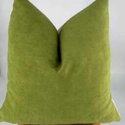 Handmade Beige & Green Velvet Pillow Cover, Modern Minimalist Cushion - thumbnail 4