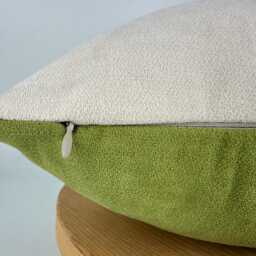 Handmade Beige & Green Velvet Pillow Cover, Modern Minimalist Cushion - thumbnail 2