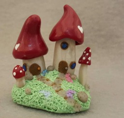 Gnome Home Loving Neighbors - Miniature Mushroom Figurine Fantasy Sculpture - thumbnail 1