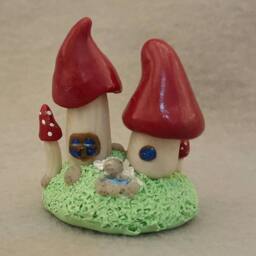 Gnome Home Loving Neighbors - Miniature Mushroom Figurine Fantasy Sculpture - thumbnail 2