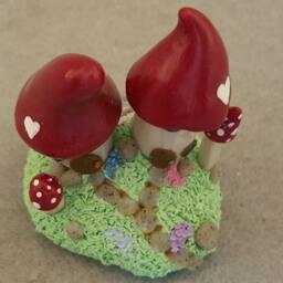 Gnome Home Loving Neighbors - Miniature Mushroom Figurine Fantasy Sculpture - thumbnail 3