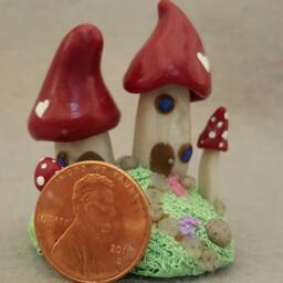 Gnome Home Loving Neighbors - Miniature Mushroom Figurine Fantasy Sculpture - thumbnail 4