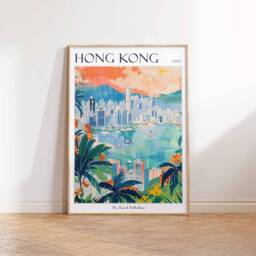 Hong Kong Travel Poster Victoria Harbour, Asian Decor - thumbnail 3
