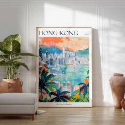 Hong Kong Travel Poster Victoria Harbour, Asian Decor - thumbnail 2