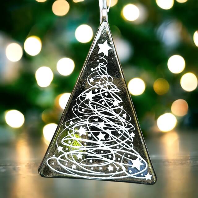 Fused Glass Grey Christmas Tree Decoration