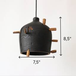 Black Wood Pendant Light, Unique Oak Chandelier, Farmhouse Lighting - thumbnail 2