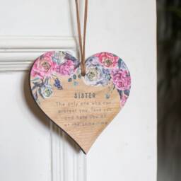 Pink Peony Sister Oak Wood Mini Heart Wall Hanging - Keepsake Token - thumbnail 2